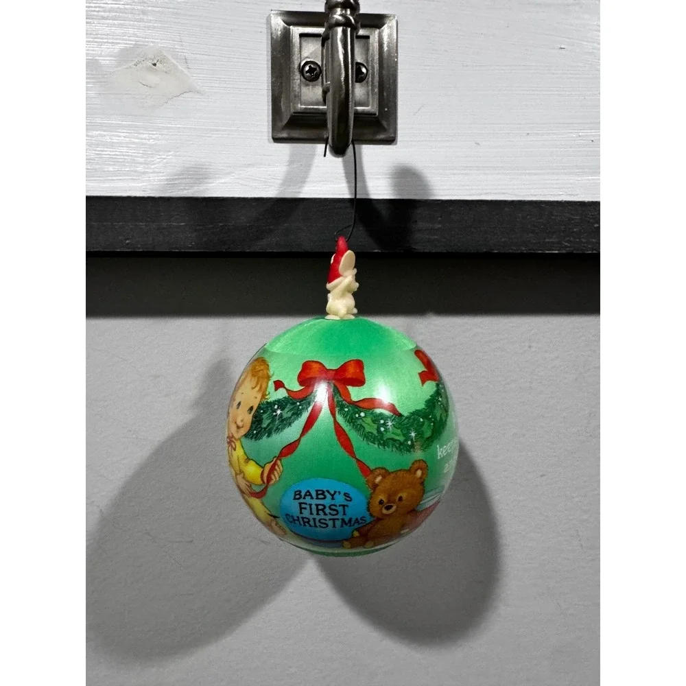 Hallmark Baby's First Christmas Satin Ornament 1985 Keepsake Green Mint Conditio